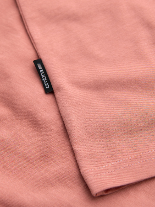 Ombre Clothing Pánské klasické bavlněné tričko BASIC s výstřihem - růžové