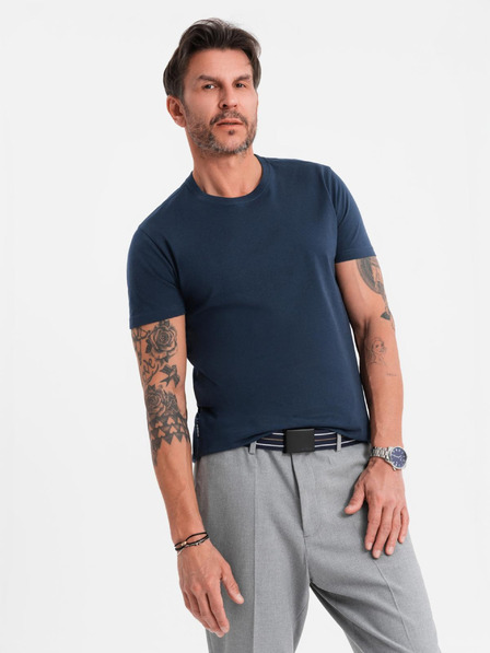 Ombre Clothing Pánské klasické bavlněné tričko BASIC - tmavě modré