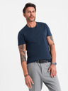 Ombre Clothing Pánské klasické bavlněné tričko BASIC - tmavě modré