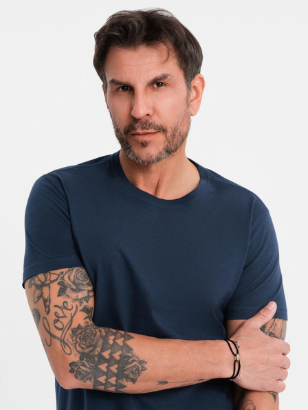 Ombre Clothing Pánské klasické bavlněné tričko BASIC - tmavě modré