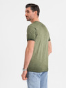 Ombre Clothing Pánské bavlněné tričko s výstřihem do V a sepraným efektem - olivové