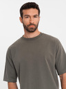 Ombre Clothing Pánské bavlněné tričko LOOSE FIT s kulatým výstřihem - tmavě olivové