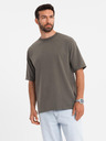 Ombre Clothing Pánské bavlněné tričko LOOSE FIT s kulatým výstřihem - tmavě olivové
