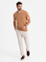 Ombre Clothing Pánské klasické bavlněné tričko BASIC s výstřihem do V - hnědé