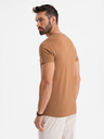 Ombre Clothing Pánské klasické bavlněné tričko BASIC s výstřihem do V - hnědé