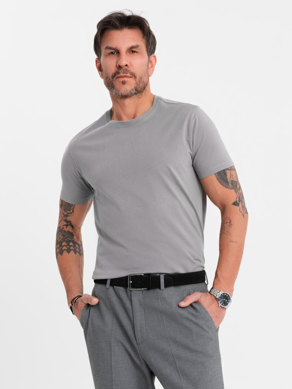 Ombre Clothing Pánské klasické bavlněné tričko BASIC - šedé