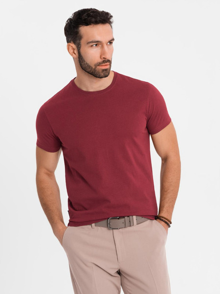 Ombre Clothing Pánské klasické bavlněné tričko BASIC - bordó