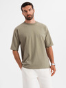 Ombre Clothing Pánské bavlněné tričko LOOSE FIT s kulatým výstřihem - khaki