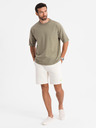 Ombre Clothing Pánské bavlněné tričko LOOSE FIT s kulatým výstřihem - khaki