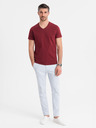 Ombre Clothing Bavlněné klasické pánské tričko BASIC s výstřihem do V - bordó