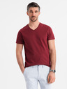 Ombre Clothing Bavlněné klasické pánské tričko BASIC s výstřihem do V - bordó
