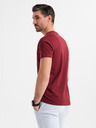 Ombre Clothing Bavlněné klasické pánské tričko BASIC s výstřihem do V - bordó