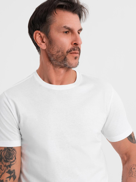 Ombre Clothing Pánské klasické bavlněné tričko BASIC - bílé