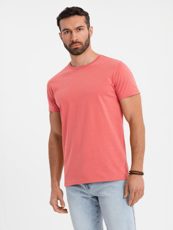 Ombre Clothing Pánské klasické bavlněné tričko BASIC - korálová