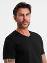 Ombre Clothing Pánské klasické bavlněné tričko BASIC s výstřihem - černé