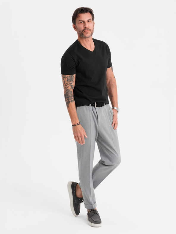 Ombre Clothing Pánské klasické bavlněné tričko BASIC s výstřihem - černé