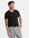 Ombre Clothing Pánské klasické bavlněné tričko BASIC s výstřihem - černé