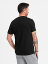 Ombre Clothing Pánské klasické bavlněné tričko BASIC s výstřihem - černé