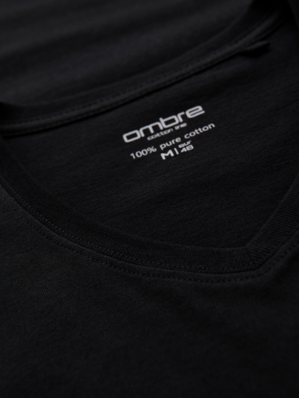 Ombre Clothing Pánské klasické bavlněné tričko BASIC s výstřihem - černé