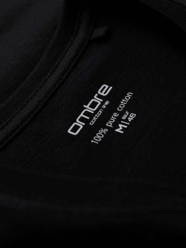 Ombre Clothing Pánské klasické bavlněné tričko BASIC s výstřihem - černé