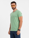Ombre Clothing Bavlněné klasické pánské tričko BASIC s výstřihem do V - zelené
