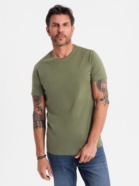 Ombre Clothing Pánské klasické bavlněné tričko BASIC - khaki