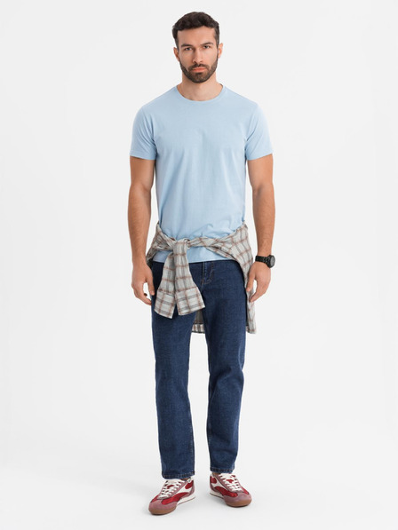 Ombre Clothing Pánské klasické bavlněné tričko BASIC - světle modré