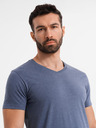 Ombre Clothing Pánské klasické bavlněné tričko BASIC s výstřihem do V - modrý melír