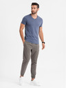 Ombre Clothing Pánské klasické bavlněné tričko BASIC s výstřihem do V - modrý melír