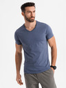 Ombre Clothing Pánské klasické bavlněné tričko BASIC s výstřihem do V - modrý melír