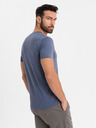 Ombre Clothing Pánské klasické bavlněné tričko BASIC s výstřihem do V - modrý melír