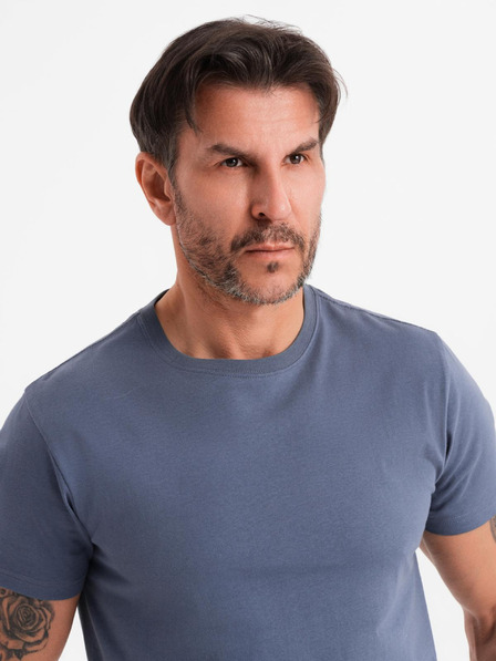 Ombre Clothing Pánské klasické bavlněné tričko BASIC - modrá džínovina