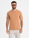 Ombre Clothing BASIC pánské klasické bavlněné tričko - hnědé