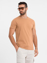 Ombre Clothing BASIC pánské klasické bavlněné tričko - hnědé