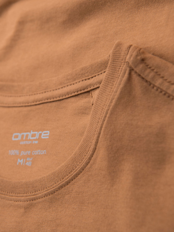 Ombre Clothing BASIC pánské klasické bavlněné tričko - hnědé