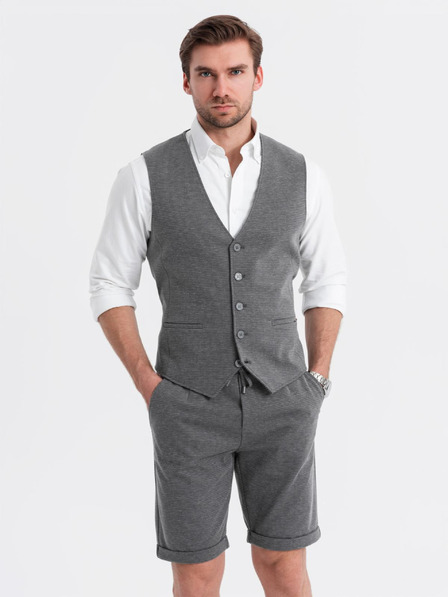Ombre Clothing Elegantní pánský komplet vesta + šortky - grafitová