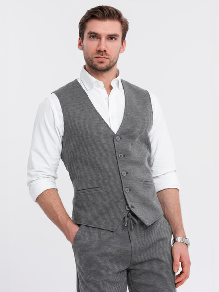 Ombre Clothing Elegantní pánský komplet vesta + šortky - grafitová