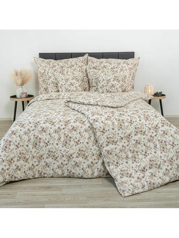 Kvalitex Prodloužené krepové povlečení 140x220, 70x90cm Kvítí béžové