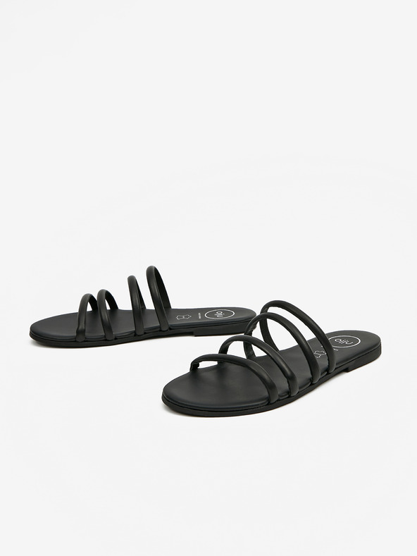 Ojju Černé kožené pantofle OJJU