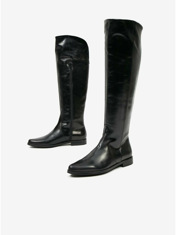 Ojju Černé kožené kozačky OJJU