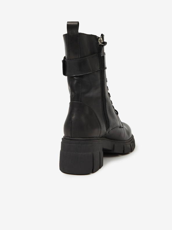 Ojju Černé dámské kožené kotníkové boty OJJU