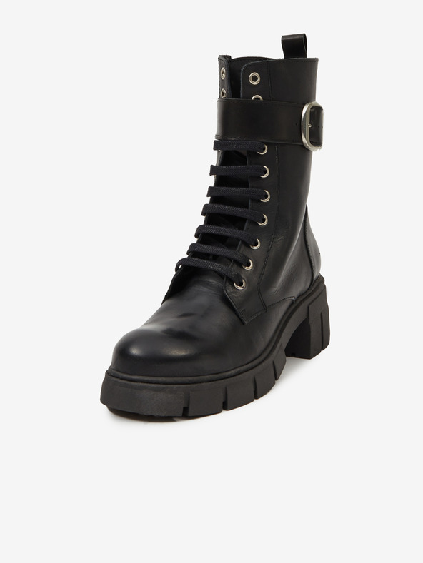 Ojju Černé dámské kožené kotníkové boty OJJU