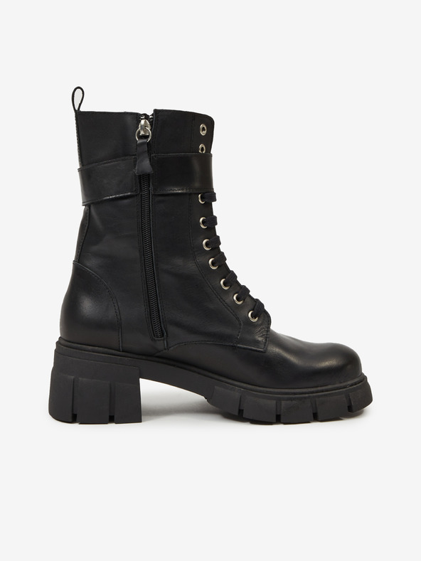 Ojju Černé dámské kožené kotníkové boty OJJU