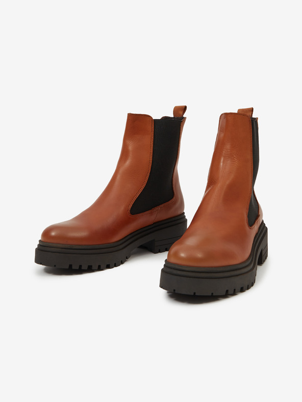 Ojju Hnědé dámské kožené kotníkové boty OJJU