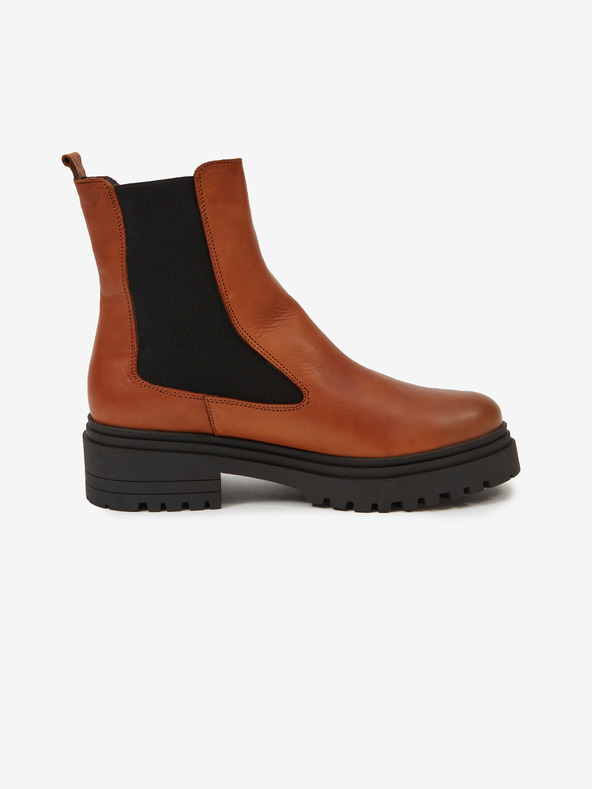 Ojju Hnědé dámské kožené kotníkové boty OJJU