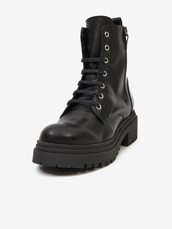 Ojju Černé dámské kožené kotníkové boty OJJU