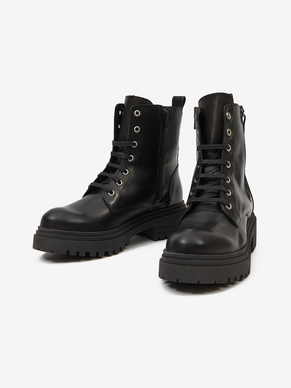 Ojju Černé dámské kožené kotníkové boty OJJU