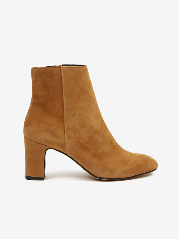 Ojju Hnědé kotníkové semišové boty na podpatku OJJU