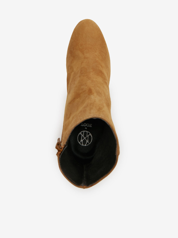 Ojju Hnědé kotníkové semišové boty na podpatku OJJU