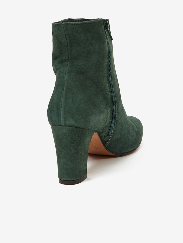 Ojju Tmavě zelené kotníkové semišové boty na podpatku OJJU